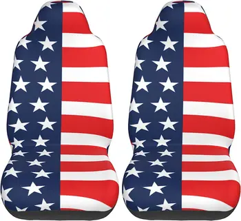 פטריוט אמריקאי הדגל לפני כיסוי מושב אוניברסלי לרכב מושב מגן מכסה מתאים לרוב המכוניות ג ' יפ משאית 2 חתיכה