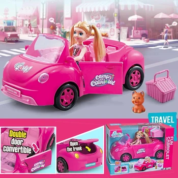 בובה של רכב מצחיק קבריולט מיני אופנה בחורה בובה עם הכלב לטייל Dreamcar Playset פלייהאוס לא Electricty פונקציה