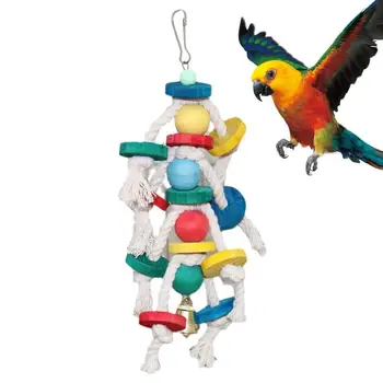 ציפור צעצועים צבעוניים ליקוט הכלוב של התוכי נושך קורע צעצועי לעיסה גדולים כלוב צעצועים עם עץ טבעי, וגם חבל על התוכי