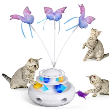 פרפר מקורה חתול אוטומטי לאתר אינטראקטיבי חתלתול 3-in-1 רפרוף צעצועים מארב נוצה הכדור נע על צעצוע צעצוע טיזר חתול