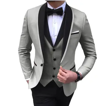 2023 אופנה מזדמן עסקים חתונה רשמית בלייזר מגדיר עבור גברים 3 יח '/ זכר Slim Fit הצעיף דש ז ' קט מכנסיים וסט