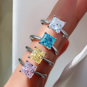 יוקרה, כסף 925 תכשיטי 7MM קורן לחתוך מדומה Moissanite חתונת היהלום טבעת אירוסין תכשיטים יפים מתנה