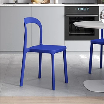 כחול שולחן אוכל כסא מודרני פשטות הביתה פלסטיק מרפסת חיצונית Stackable עם משענת הכיסא נורדי רהיטים לא מתנדנד.