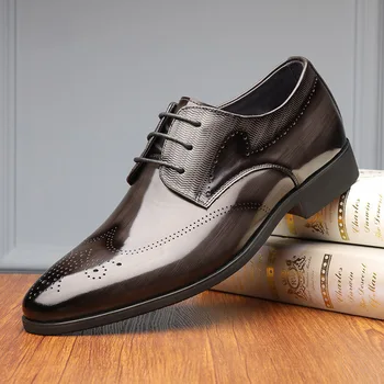 גברים ברוק נעליים חיקוי מתכת מוברש העליון נעלי גברים עבודת יד עור brogue נעליים D295