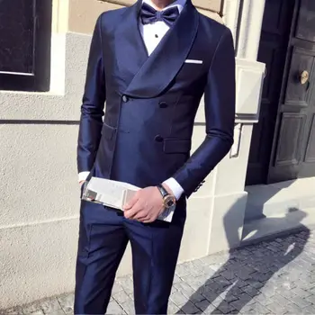 מותאם אישית כפולה עם חזה Mens חליפות אופנה Terno Masculino החתן חליפות גברים לחתונה Tuxdeo שני חלקים (ג ' קט+מכנסיים+עניבה)