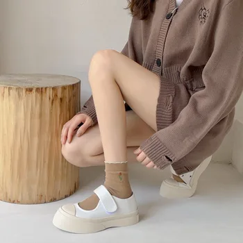 חמוד מוצק צבע קוריאני סגנון צבעוני רקמת סתיו סגנון יפני גרבי כותנה גרבי נשים קצרים גרביים גרביים