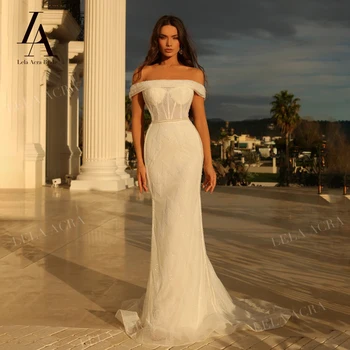LelaAcra הסירה צוואר חרוזים בתולת ים שמלת החתונה 2023 פנינים אופנה רכבת משפט הנסיכה הכלה שמלת LB14 מותאם אישית Vestido de Noiva