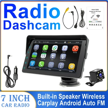 7Inch אוניברסלי לרכב רדיו מסך מגע אלחוטי CarPlay אנדרואיד אוטומטי 8LED היפוך מצלמה Bluetooth 5.0 Dashcam WiFi 2.4 G/5G
