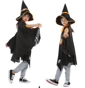 ליל כל הקדושים רוח דלעת הגלימה המכשפה כובע לשחק תפקיד התחפושת ילדים להתלבש בד אביזרים מאושרים 2023 ליל כל הקדושים מסיבת יום Decors