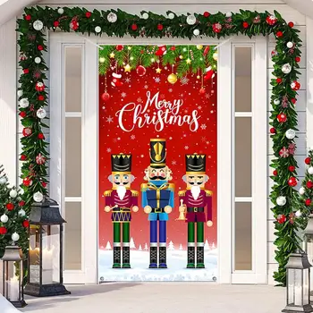 חג המולד רקע באנר הביצוע בסדר סנטה קלאוס להדפיס את הדלת וילונות בבית חגיגי קישוט