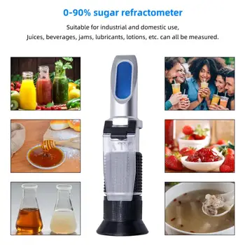 כף יד רחבה לטווח 0-90% בריקס Refractometer דבש סוכר תוכן ספציפי כלי מדידה להשתמש של מזון סוכר פירות, משקאות