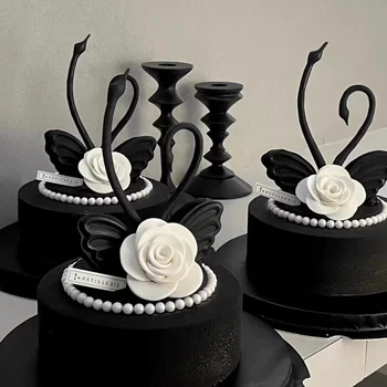 Cakelove מרים עוגת יום הולדת קישוט רך דבק ברבור מסיבת הנישואין ברבור אגף Decoratie קריקטורה עליונית עוגת חתונה, זוג