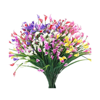 12PCS PU מזויף פרח מלאכותי Calla Lily עבור עיצוב הבית החתונה זר כלה הביתה השולחן זר פרחים עיצוב
