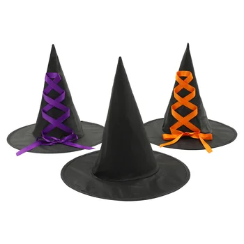3 יח ' קשת קוסם כובע מכשפה ליל כל הקדושים המפלגה Cosplay תלבושות אבזרים נשים כובעים כובעי אספקת בסרט בד יצירתי הילד
