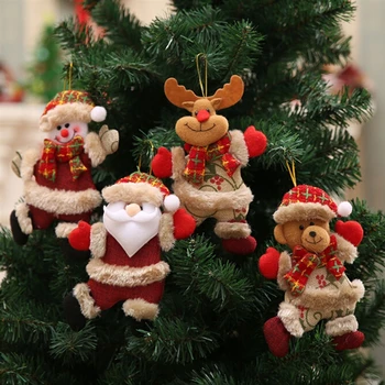 חג שמח תלויים קישוטים חמודים קטיפה בובת סנטה קלאוס, איש שלג תליון עץ חג המולד DIY קישוט