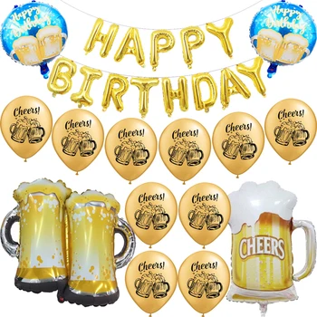1set ענק בירה רדיד זהב בלונים לחיים לטקס Ballons מכתב יום הולדת שמח קישוטים למסיבת בר אלכוהול למבוגרים עיצוב הבית צעצוע