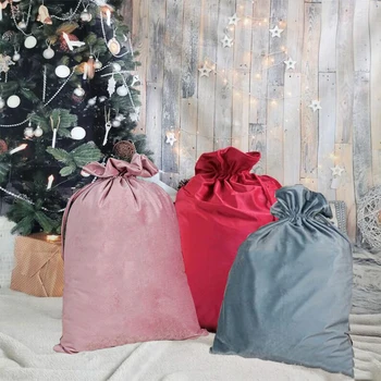 אישית ריק קטיפה סנטה שק גדול שרוך חג המולד התיק לילדים מתנות יוקרה ממתקים חג המולד מתנות שקיות אחסון עיצוב