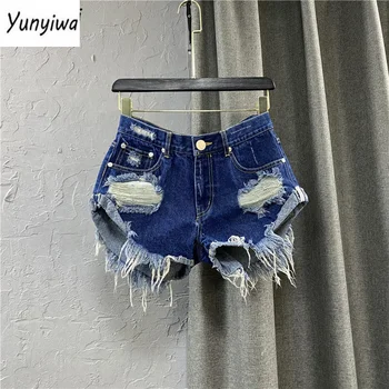 נשים מכנסיים קצרים סקסיים במצוקה ג ' ינס בסגנון קוריאני אישי תוספות חמות הבנות רחבות בגדי הקיץ גבוהה המותניים שיק ניו Vintage Y2k