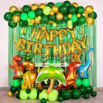 דינוזאור מסיבת יום הולדת קישוט בלונים קשת גרלנד ערכת יום הולדת שמח בלונים רדיד וילונות דינו נושאים מסיבה טובה.