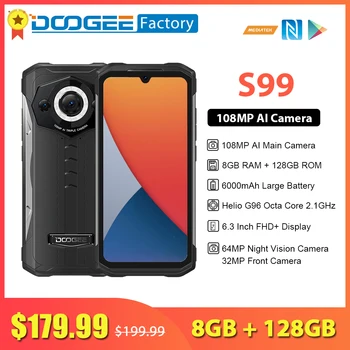 DOOGEE S99 מחוספס החכם 108MP AI המצלמה 8GB 128GB אוקטה Core 64MP לראיית לילה מצלמה 6.3 אינץ אנדרואיד 12 טלפון נייד