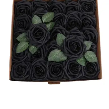 ורדים שחורים פרחים מלאכותיים 25/50 מחשבים מלאכותי ורדים שחורים 25/50pcs גמישה פרחים מלאכותיים ורדים מלאכותיים