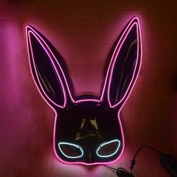 ליל כל הקדושים זוהר LED חמוד ארנב ארוך אוזניים מסיכת אור ניאון ארנב מסכת זוהר המסכות חיה מסכת קישוט