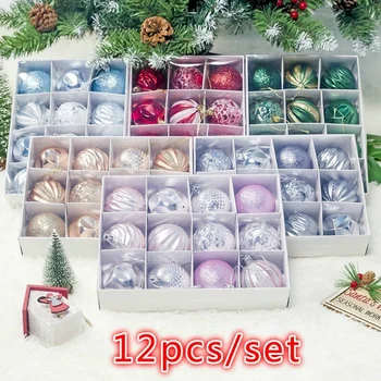 12pcs / סט 6 צבעים 6cm כדור חג המולד עץ מעוטר קוטר כדור חג המולד מעוצב מתנה תליון