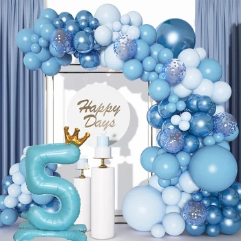 הגעה חדשה 32 אינץ ' עמוד מספר רדיד בלונים כחול עם כתר זהב בלון חתונה, מסיבת יום הולדת קישוטים צעצועים לילדים מקלחת