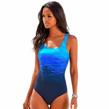 רצועות ספגטי הדפס כחול חתיכה אחת נשים בגד ים גלישה בגד ים בגדי ים קיץ Beachwear צוואר מרובע חליפות שחייה