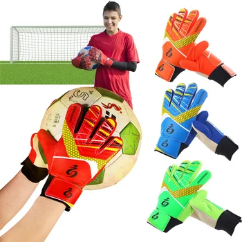 לטקס מקצועי ילד הכדורגל של כפפות שוער חזק אצבע מלאה הגנת כפפות כדורגל, כפפות