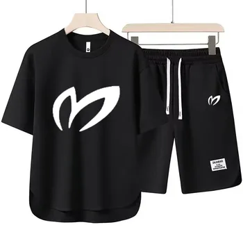 קיץ חדש לגברים שני חלקים-חולצה+מכנסיים ספורט אופנה הדפסה חופשי Harajuku סגנון רחוב הלבשה מזדמן גולף סט
