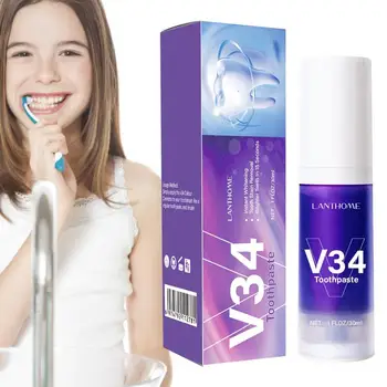 V34 צבע תיקון, משחת שיניים סגול משחת שיניים להלבנת שיניים 30מ 