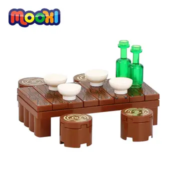 MOOXI העיר רהיטים שולחן האוכל בניין מיני שולחן כיסא להגדיר יין דגם לבנים התאסף צעצוע לילדים מתנת MOC0041