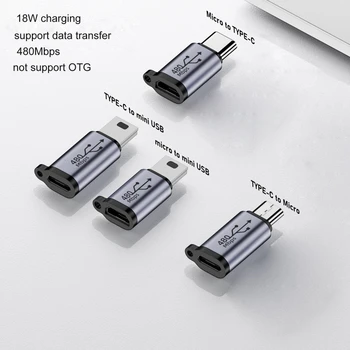 P82F Micro USB-Mini USB Type-C מתאם זכר נקבה ממיר נתונים סנכרון טעינה