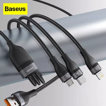 Baseus 3-in-1 66W מהיר טעינת כבל נתונים עבור אפל אנדרואיד USB ל-מיקרו+iP+סוג-C5A רכב רב תכליתי 3.5 לחייב את הכבלים