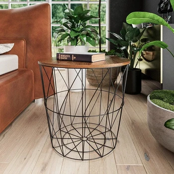 ברזל פשוטים שולחנות קפה השינה יצירתי אור יוקרה בסגנון רטרו, השולחן בבית המודרני רב תכליתי סל אחסון שולחנות Z