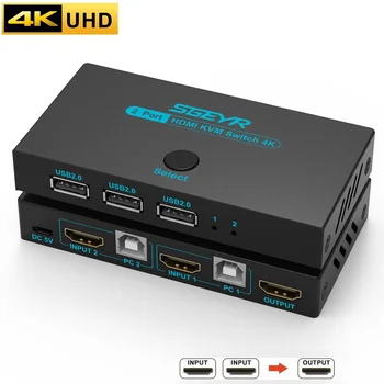 SGEYR 2 יציאה HDMI KVM לשתף 2 מחשבים עם 1 צג USB 2.0 KVM תמיכה UHD 4K@30Hz מקלדת ועכבר אלחוטיים