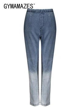 GYMAMAZES Ombre ג ' ינסים לנשים גבוהות המותניים טלאים כפתור מזדמן חופשי עיפרון מכנסיים נקבה סגנון אופנה סתיו בגדים 2023