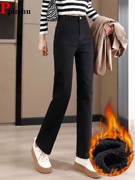 מנופחים 4xl נשים חם פעם בוקר שלקח לו מזדמנים גודל גדול חדש ארוך קוט Pantolon סתיו חורף גבוה Wais קטיפה לעבות ישר מכנסי ג ' ינס