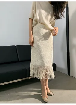 2023 סגנון חדש בלינג בלינג נשים פאייטים חצאית גבוהה המותניים אופנה ציציות אמצע שוק חצאיות עיפרון