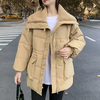מזדמן דש Harajuku מרופד מעיל המשאף נשים סתיו חורף 2023 עיצוב אופנה הגיוני כותנה מרופד איכותי אמא המעיל