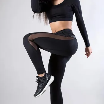 שחור חלול החוצה סלים יוגה מכנסיים נשים חלקה חותלות כושר אימון חזק שאיפה כושר גבוהה המותניים יוגה שאיפה רשת הספורט צועד