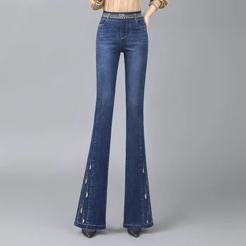 גבוהה המותניים ג 'ינס הזיקוק מכנסיים נשים אלסטי המותניים ג' ינס רקמה חדשה סתיו קלאסיקות מזדמנים מכנסיים החדש של אמא ישר מכנסיים