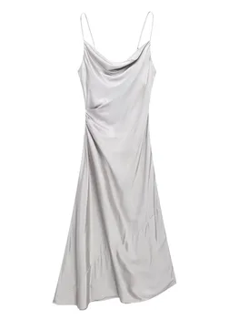 TRAF 2023 קיץ ניו נשים אופנה להחליק השמלה סימטרית שולי הכי אופנתי שמלת מסיבת רטרו סקסי ללא משענת Midi שמלה