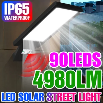 50W LED סולארית רחוב אור חיצוני תאורת חיישן תנועת PIR מנורה סולרית IP65 עמיד למים קישוט הגן החיצוני מנורת קיר