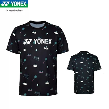 שחור YONEX טניס חולצה התאמה בדמינטון שרוול קצר חולצה ביגוד יבש מהירה ספורט ג ' רזי העליון 115232 גברים פולו נשים