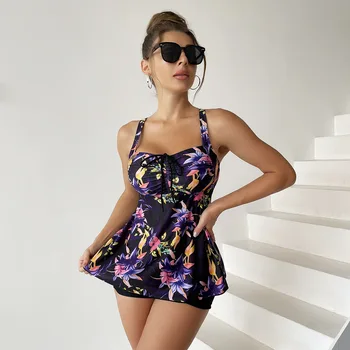 רצועות ספגטי פרחוני הדפסה בגדי ים קיץ Beachwear בתוספת גודל 2024 נשים בגד ים חתיכה אחת בגד גוף ביקיני