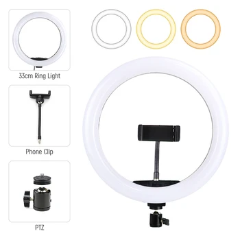 33 סנטימטר LED Selfie טבעת אור עם הטלפון לעמוד קליפ צילום מלא אור Led הטבעת המנורה Ringlight על Tiktok לחיות הקלטת וידאו