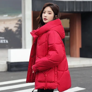 אדום מבריק חורף חדש קוריאני אופנה מעובה חופשי החוץ סגנון למטה כותנה מרופד בגדי כותנה מרופד מעיל נקבה