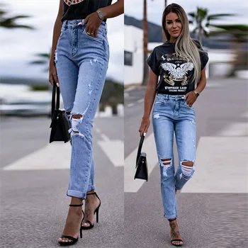 2023 למתוח מחורר נשים ישר מתאים היפ להרים אופנה ג ' ינס